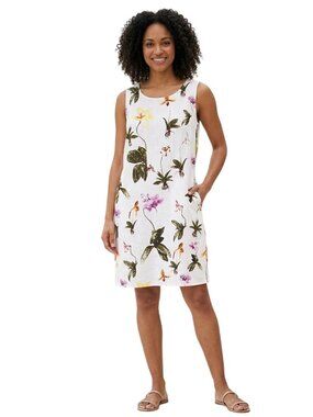 Joie Linen Blend Botanical Sleeveless Shift Dress Pockets Size L